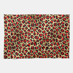 Linge De Cuisine Taches de léopard en feuille d'or et rouge écarlat