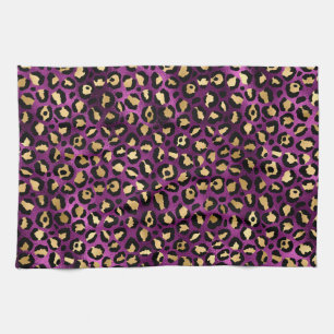 Linge De Cuisine Taches de léopard en feuille d'or et violet foncé