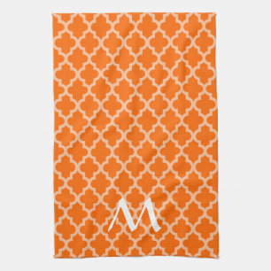 Linge De Cuisine Tangerine marocaine Moods Quatrefoil avec initial