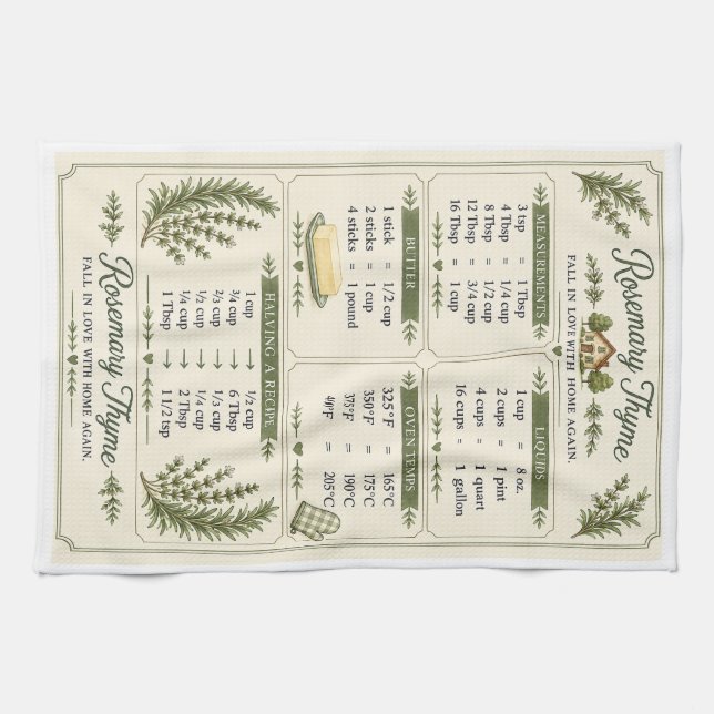 Linge De Cuisine Tapis de conversion de mesure au romarin et thym (Horizontal)