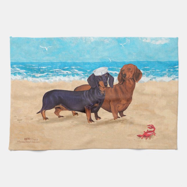 Linge De Cuisine Tapis de plage avec des Dachshunds (Horizontal)