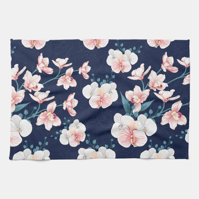 Linge De Cuisine Tapis floral bleu (Horizontal)