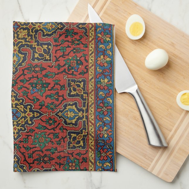 Linge De Cuisine Tapis Persan Rouge Bleu Classique (Quart Plié)
