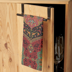 Linge De Cuisine Tapis persan vintage motif rouge vert arabesque