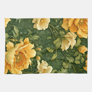 Linge De Cuisine Tapisserie Florale Dorée