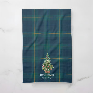 Linge De Cuisine Tartan à carreaux de l'arbre de Noël Nom de famill