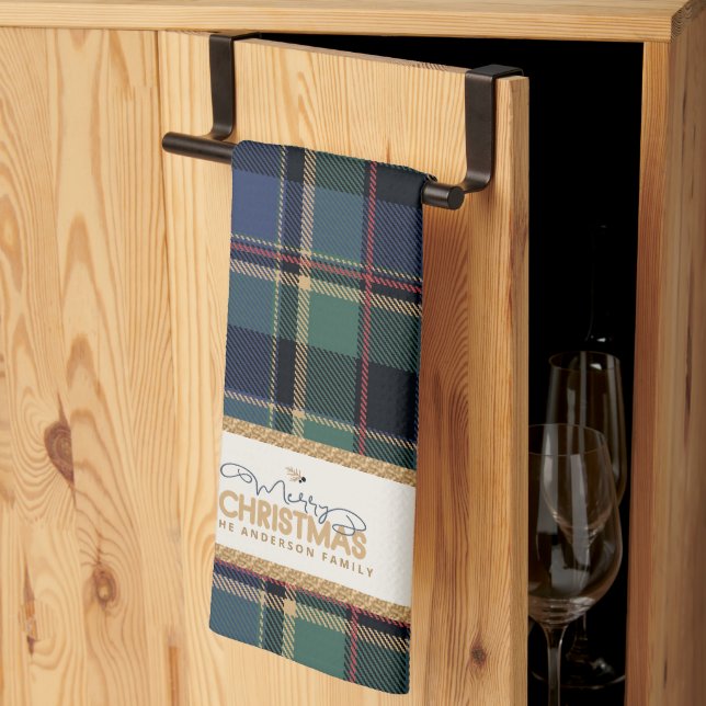 Linge De Cuisine Tartan Joyeux Noël Cadre Or ID1141B (Pliage en tiers)