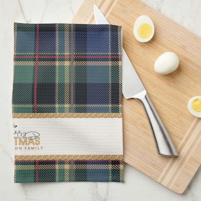 Linge De Cuisine Tartan Merry Christmas Gold Frame ID1141B (Quart Plié)
