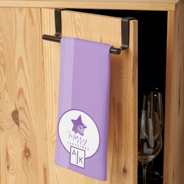 Linge De Cuisine Tartan Monogramme Violet Lilac Élégant (Pliage en tiers)