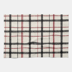 Linge De Cuisine Tartan neutre blanc noir et rouge