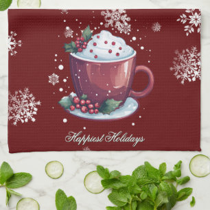 Linge De Cuisine Tasse de chocolat chaud de Noël Rouge