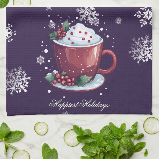 Linge De Cuisine Tasse de Chocolat Chaud de Noël | Violet (Plié)