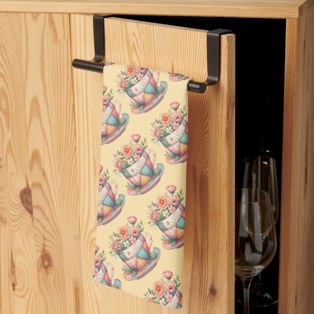 Linge De Cuisine Tasse patchwork avec fleurs fantaisistes (Pliage en tiers)