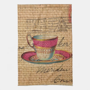 Linge De Cuisine Tasse-thé rustique victorienne rose
