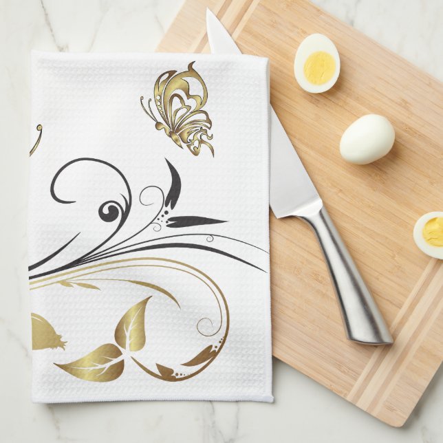 Linge De Cuisine Tatouage Papillon Or Art Américain MoJo cuisine à (Quart Plié)