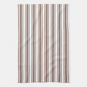 Linge De Cuisine Taupe brun et blanc bonbons rayures
