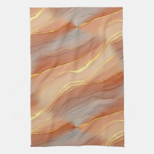 Linge De Cuisine Taupe doux Marbre Orange Brûlé Or