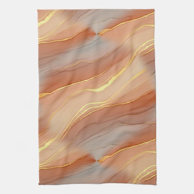 Linge De Cuisine Taupe doux Marbre Orange Brûlé Or (Vertical)