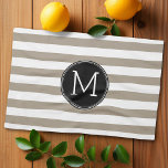 Linge De Cuisine Taupe et blanc Motif rayé noir Monogramme<br><div class="desc">Un design simple avec un espace pour monogrammes. Si vous devez ajuster l'illustration ou modifier la police,  vous pouvez cliquer sur la zone personnaliser. Cela vous mènera à l'outil de conception où vous pouvez effectuer de nombreux changements.</div>