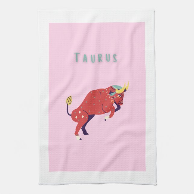 Linge De Cuisine Taureau rose, zodiaque, impression de signe du zod (Vertical)