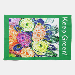 Linge De Cuisine Tea Towel Green Rosas