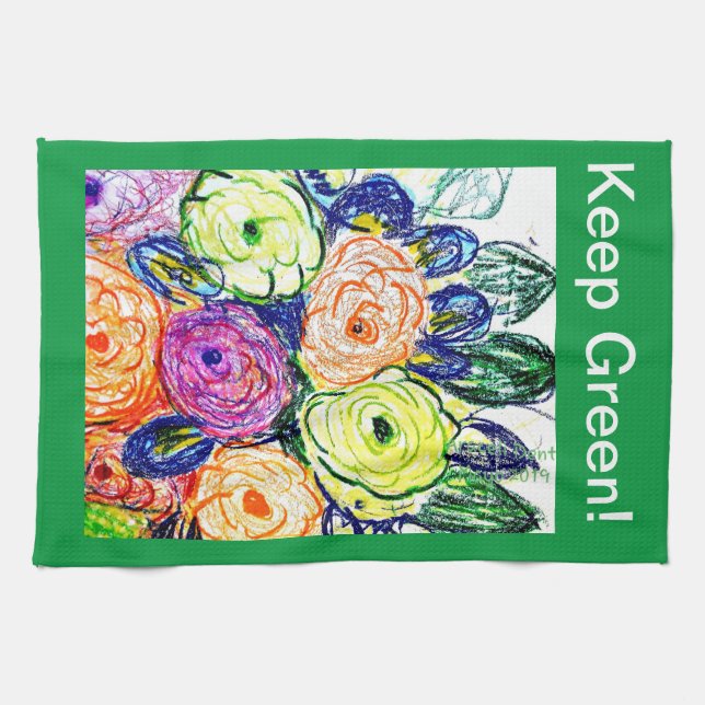 Linge De Cuisine Tea Towel Green Rosas (Horizontal)