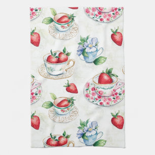 Linge De Cuisine Teacup de fraise vintage motif floral