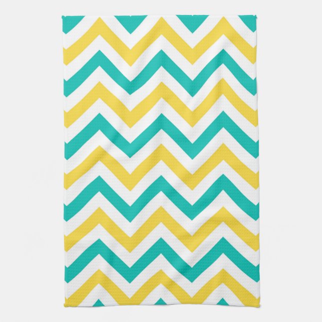 Linge De Cuisine Teal, Pineapple, Wht Large Chevron Zig Zag (Vertical)