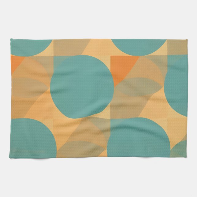 Linge De Cuisine Teal, Tan, and Orange in Retro Look Pattern (Horizontal)