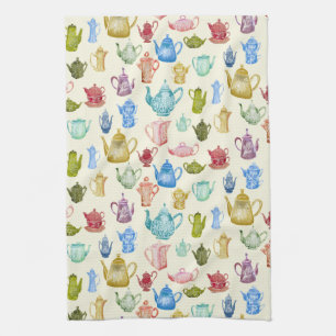 Linge De Cuisine Teapots et pots de café en aquarelle Vintages