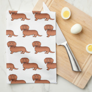Linge De Cuisine Teckel de dessin animé mignon à poil long rouge