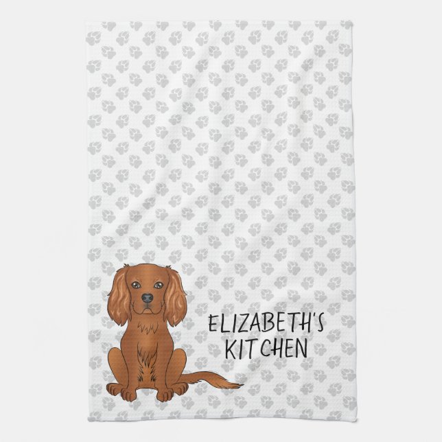 Linge De Cuisine Teckie Cavalier King Charles Spaniel Chien & Texte (Vertical)