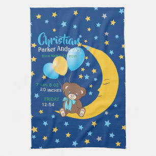 Linge De Cuisine Teddy Bear Sitting on Moon Baby Birth Stats