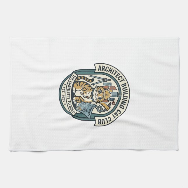 Linge De Cuisine Tee-shirt graphique chat chat bâtiment architecte  (Horizontal)