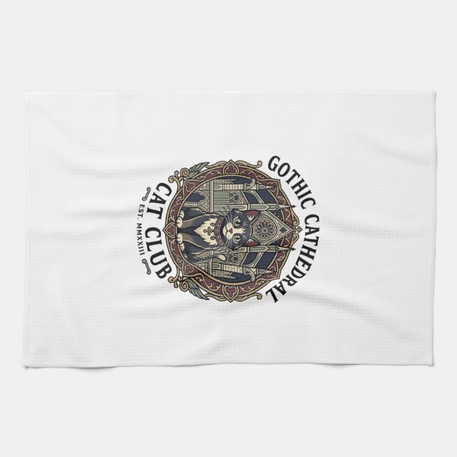 Linge De Cuisine Tee shirt graphique de chat de cathédrale gothique (Horizontal)