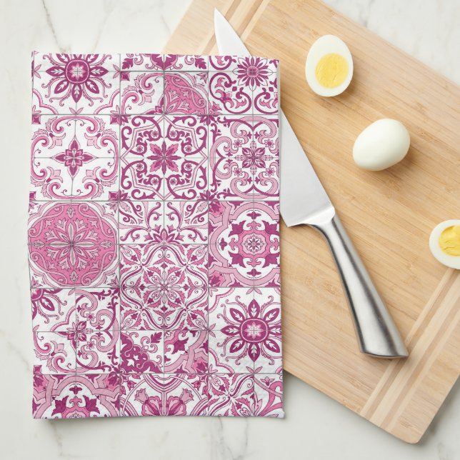 Linge De Cuisine Teintes méditerranéennes/ Azulejos (Quart Plié)