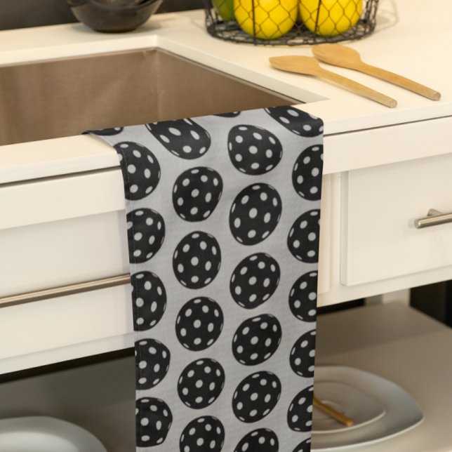 Linge De Cuisine Tendance Funny Pickleball noir et gris (Grey and black pickleball towel, for the court or for the kitchen!)