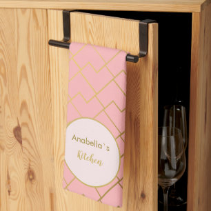 Linge De Cuisine Tendance Moderne Chic Géométrique Rose Poudré Doré