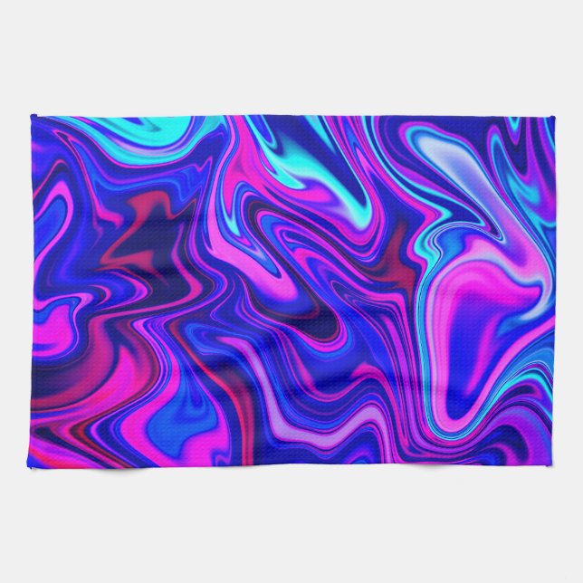 Linge De Cuisine Tendance néon bleu rose turquoise Abstrait (Horizontal)