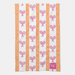 Linge De Cuisine Tennis Rayure Clé Grecque Orange et Rose Chaud Mon