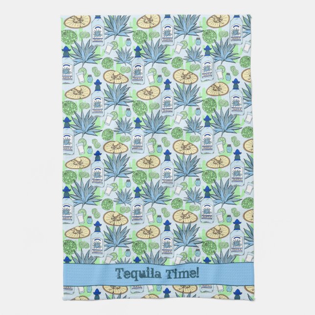 Linge De Cuisine Tequila Time Cocktails Agave Plantes et Sombreros (Vertical)