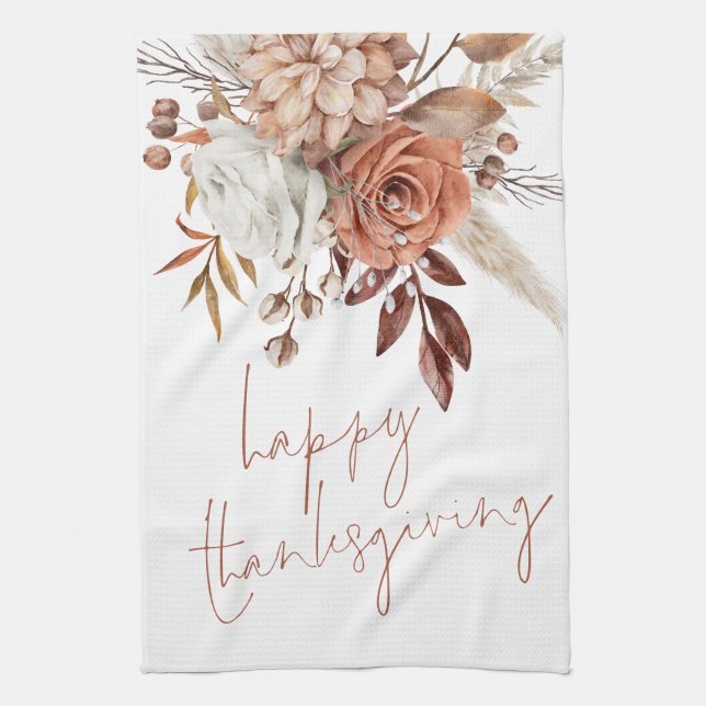 Linge De Cuisine Terracotta Automne Florals Bon thanksgiving de scr (Vertical)