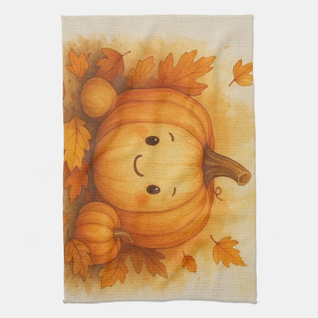 Linge De Cuisine terracotta Rustique Citrouille & Feuilles d'automn (Vertical)