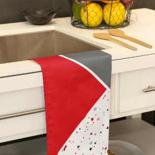 Linge De Cuisine Terrazzo géométrique rouge et gris tendance