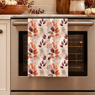 Linge De Cuisine Terre cuite et feuilles d'automne Bourgogne Boho
