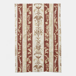 Linge De Cuisine Terre cuite Toile de pays français Fleur Stripée