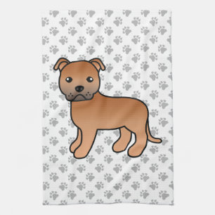 Linge De Cuisine Terrier Anglais Staffordshire Bull Rouge Chien