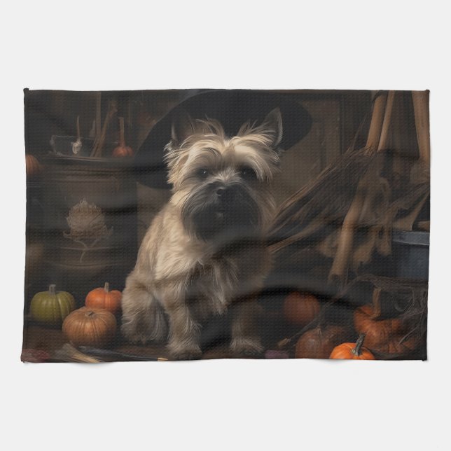 Linge De Cuisine Térrier Cairn Citrouilles Halloween Épouvantable (Horizontal)