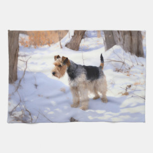 Linge De Cuisine Terrier Fox à poil dur Qu'il neige Noël 