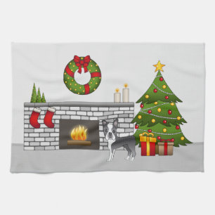 Linge De Cuisine Tervueren Boston Terrier dans une salle de Noël fe